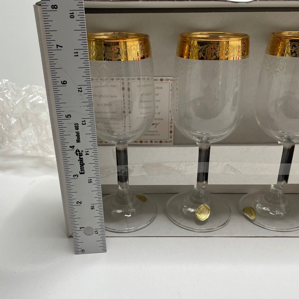 New Cellini Crystal Stemware Set 4 Wine Glasse 24K Gold Italy 7.5in Wedding Gift - Picture 10 of 10